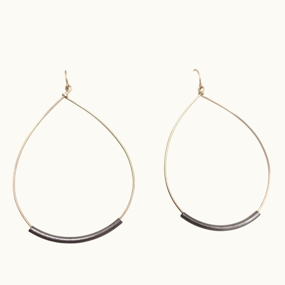 Artisan Made Jewelry - Boho 14k Gold Filled 925 Sterling Silver Teardrop Mixed Metal Hoops Artisan Made